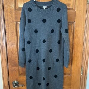 Modern Vintage Gray Midi Sweater Dress with Black Polka Dots